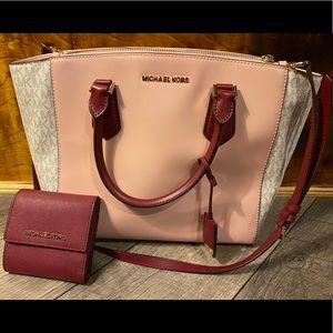 Michael Kors pale pink/maroon purse with wallet